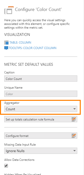 Changing the aggregator in the dialog