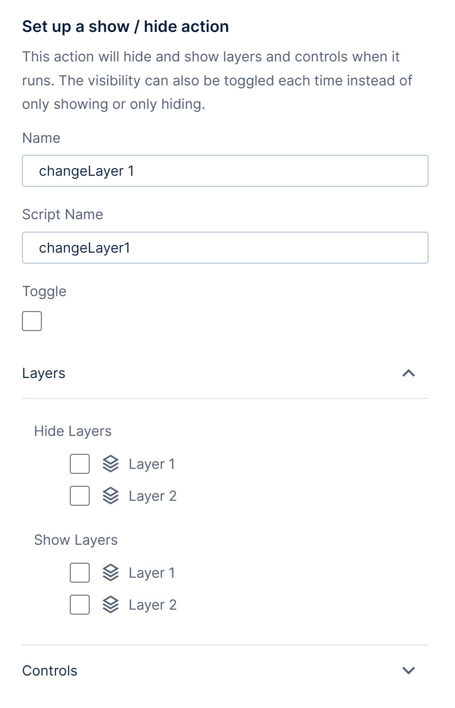 Set up a show / hide action here