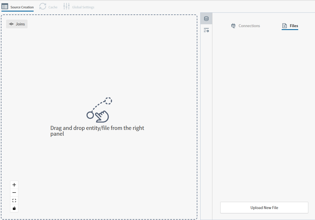use this work area to upload new files or select exiting files to drag and drop to use in your data source