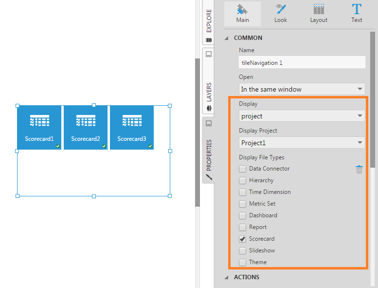 Project option is set to display only scorecards from Project1 