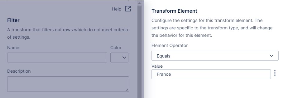 Configure settings for a transform element
