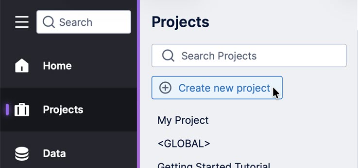 Create a new project from the projects menu