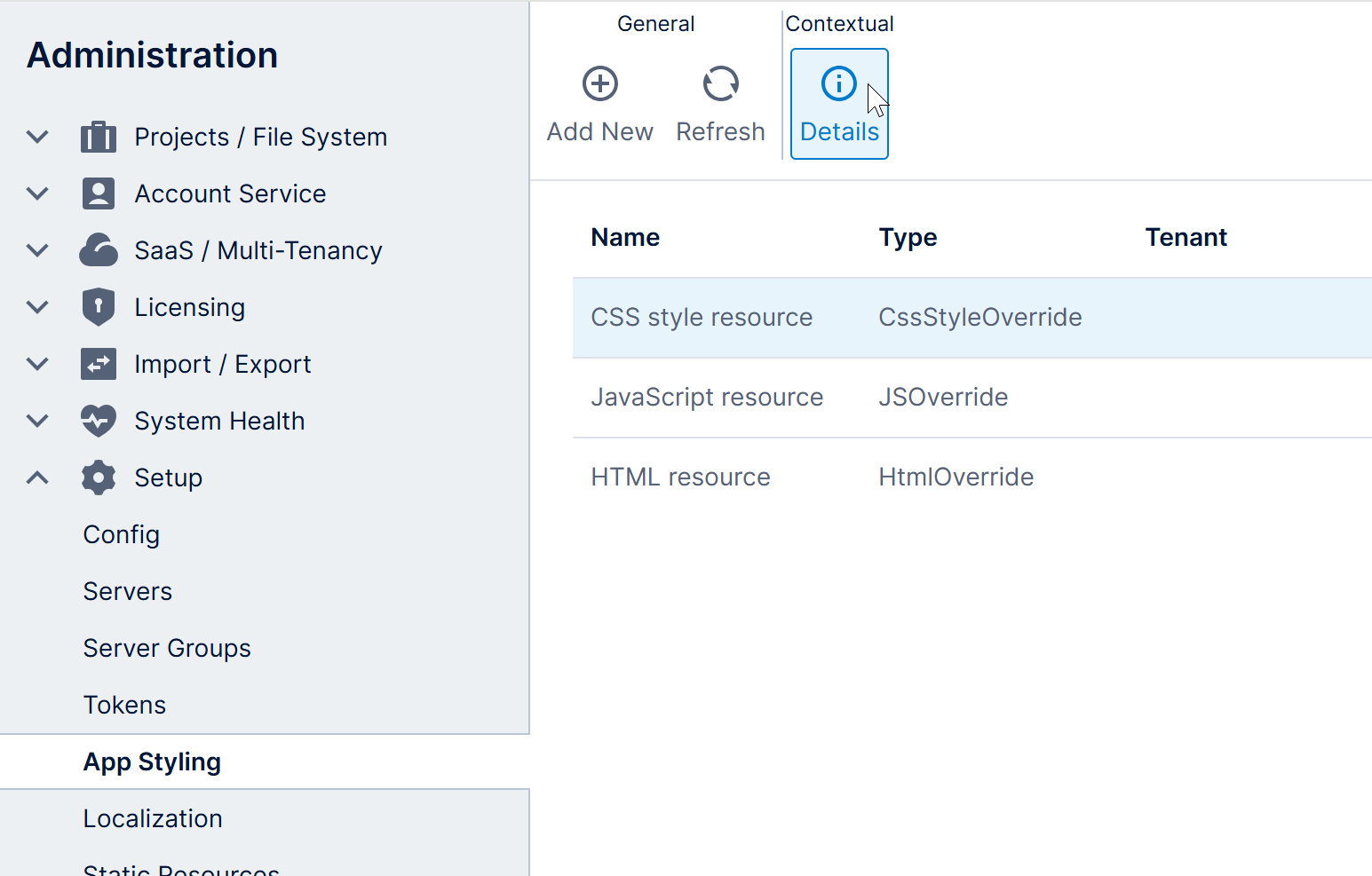 Select the CSS resource and view its details 