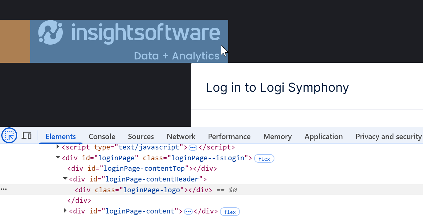 Login page with logo selected
