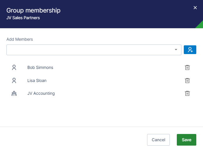 add, remove, and review members of the selected group