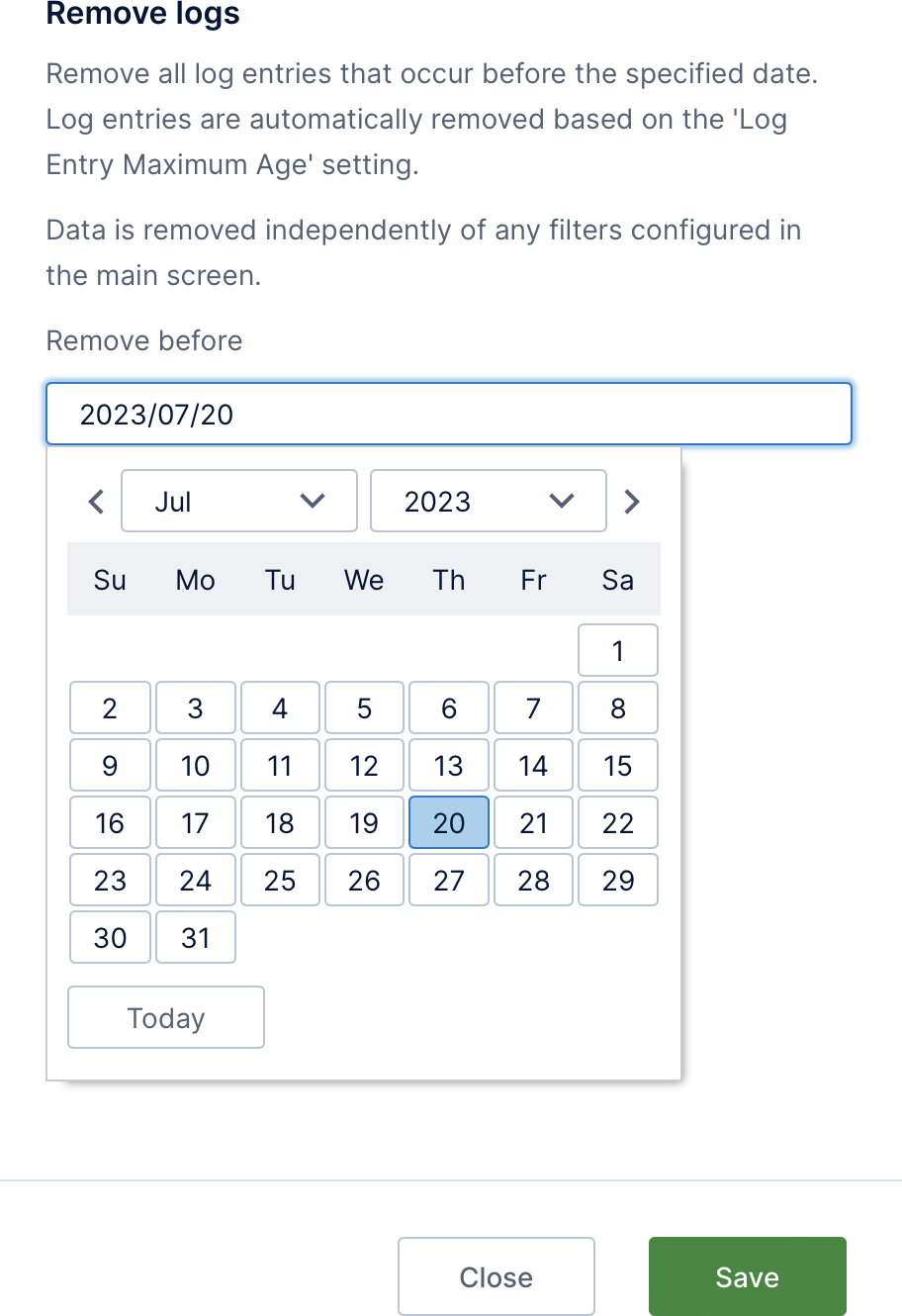 Remove logs older than a specified date