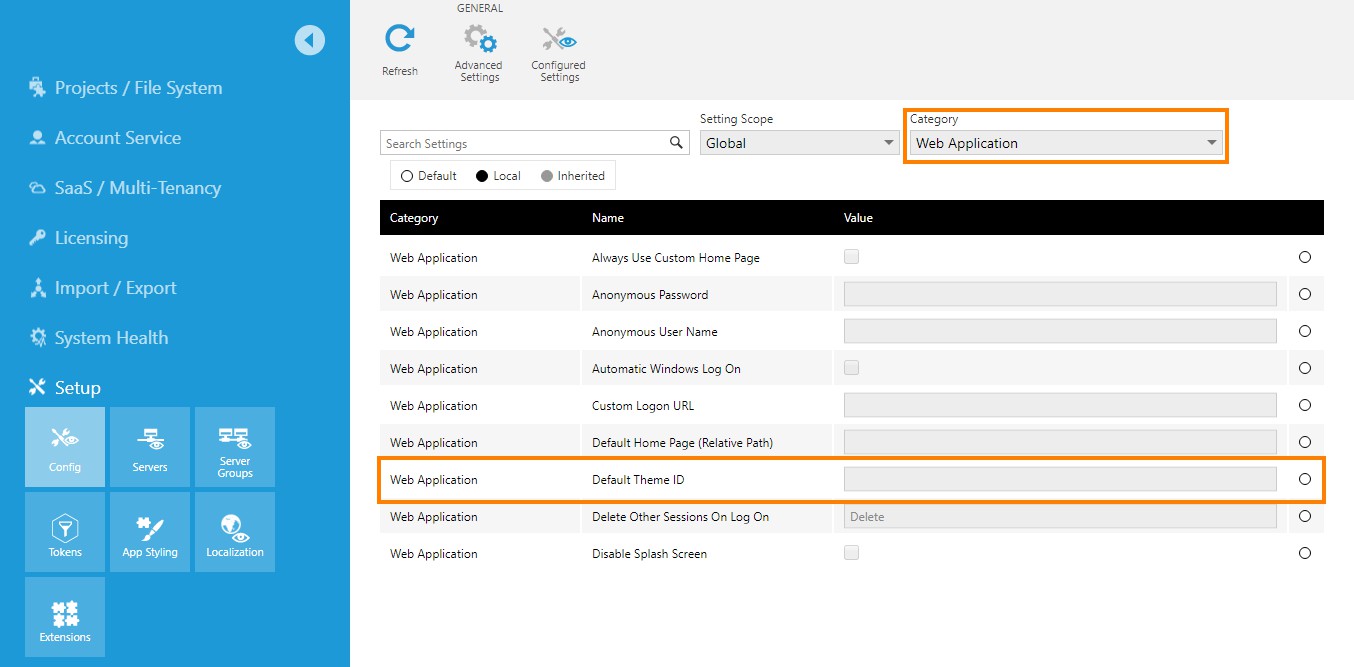 Set the default theme ID config value