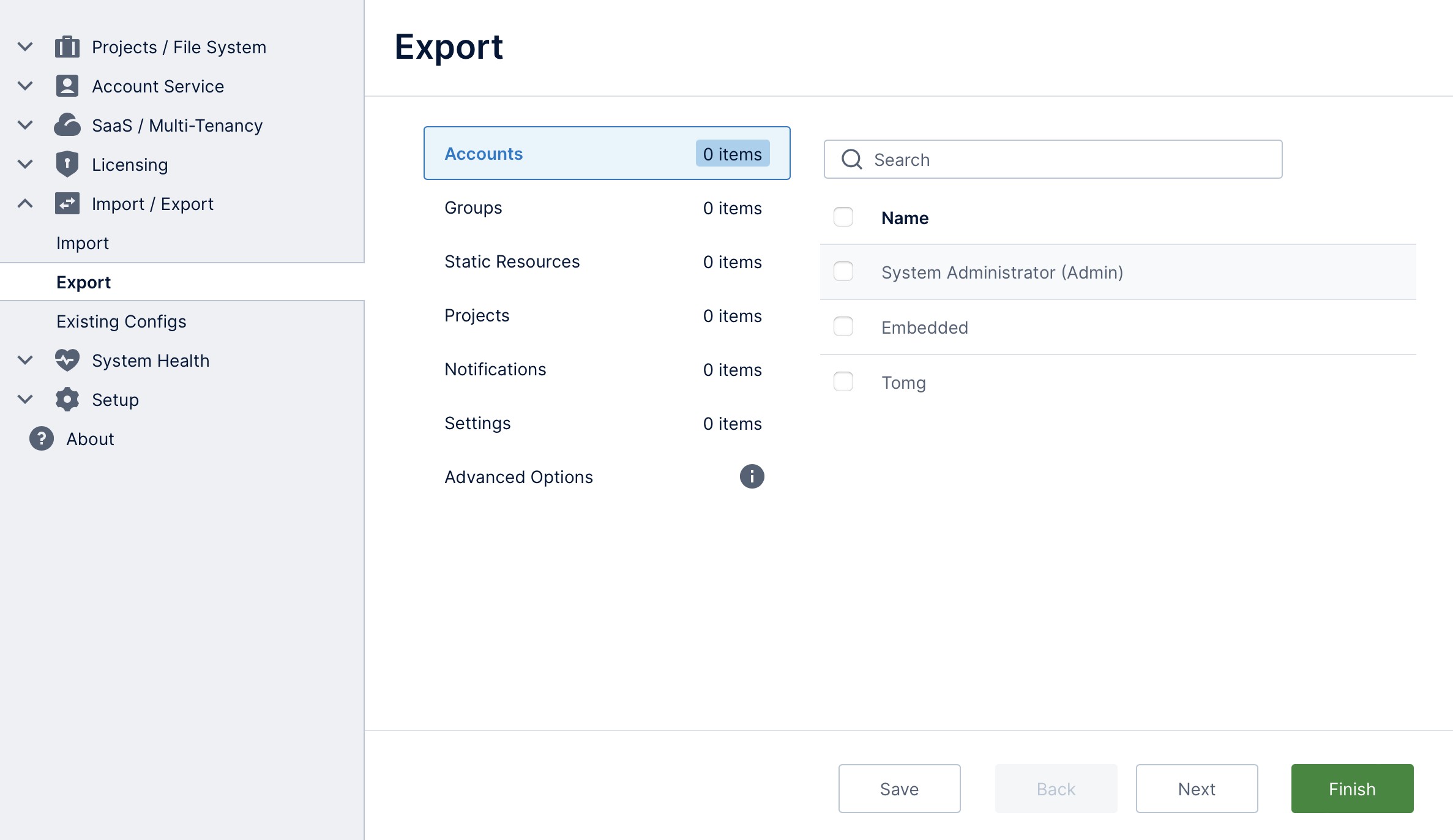 Step through each type of item