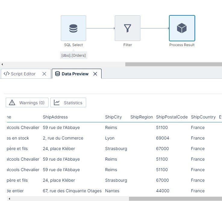 Use this work area to select transforms and preview the associated data result