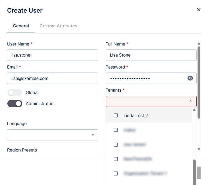 create a new user associated with a tenant