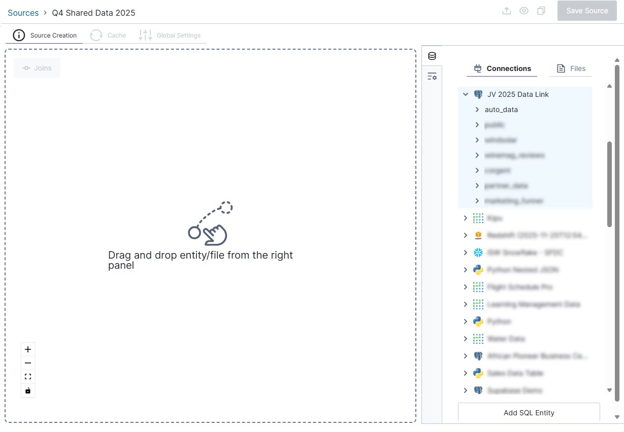 drag and drop your entity and schema to the work area