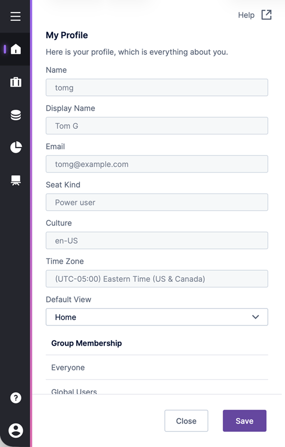 My Profile dialog