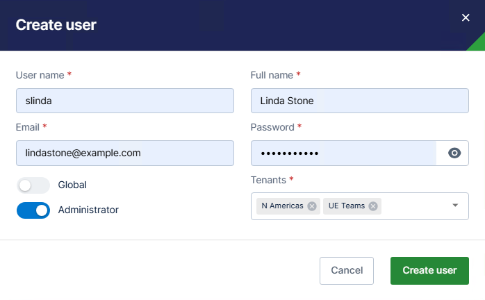 Use this work area to define new tenant admins in your environment.