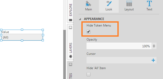 Hidden token menu