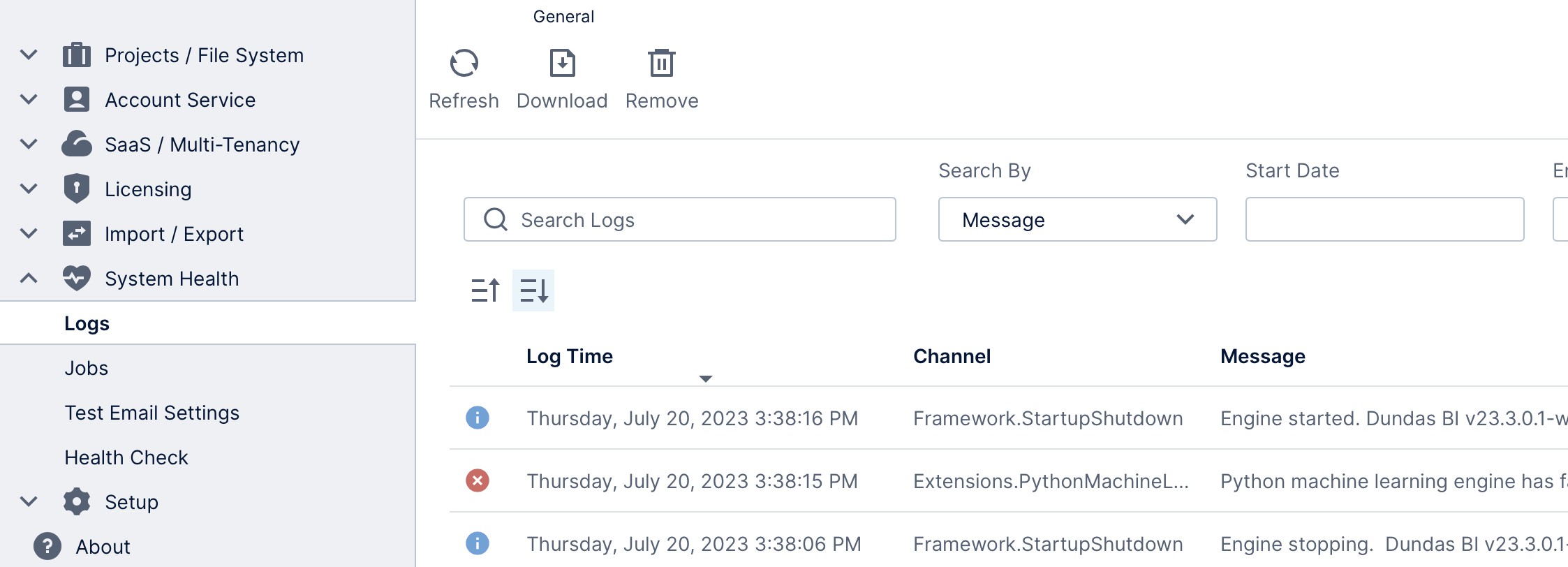 Viewing log entries