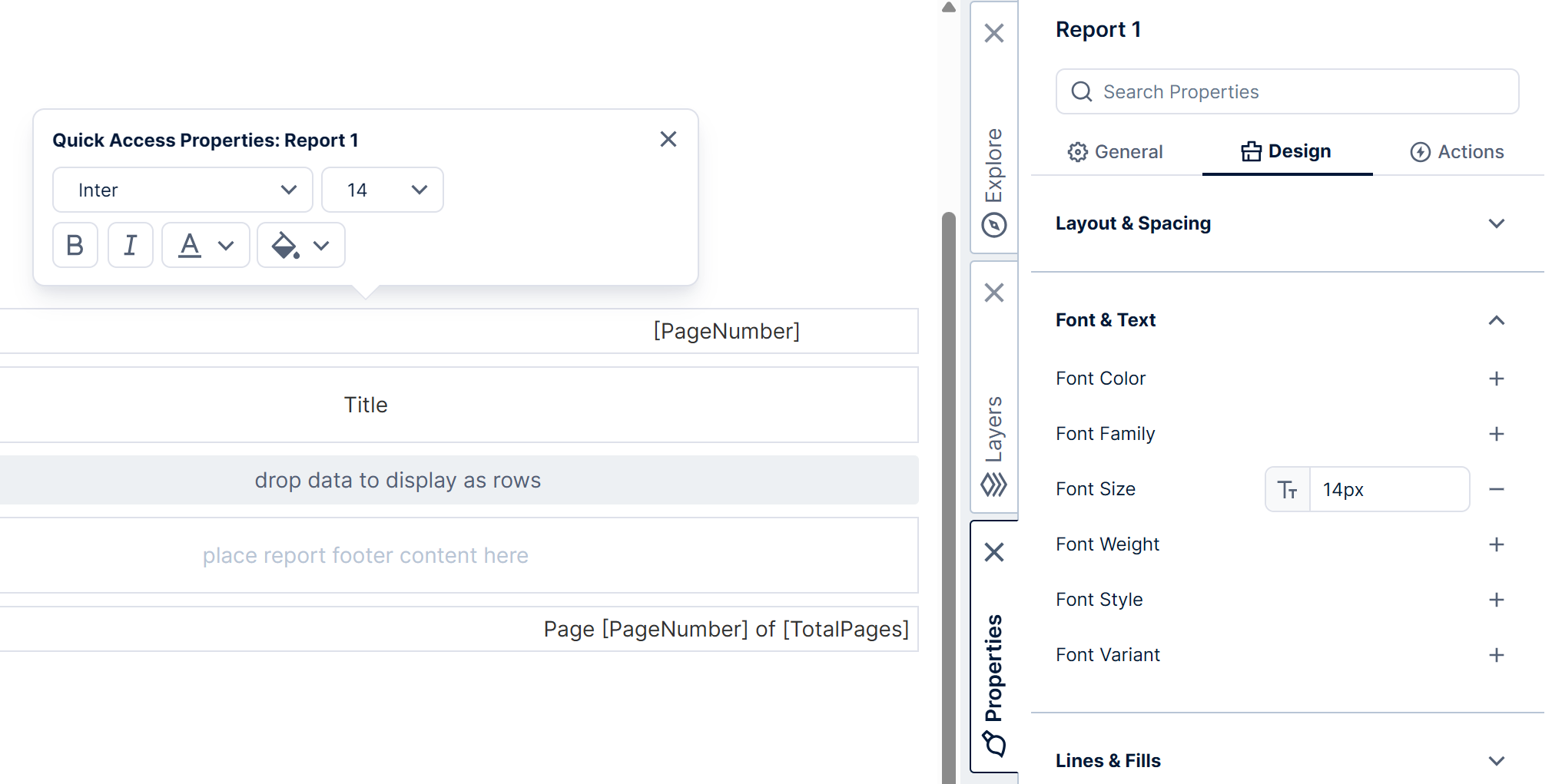 use this work area to define the look and feel of the report