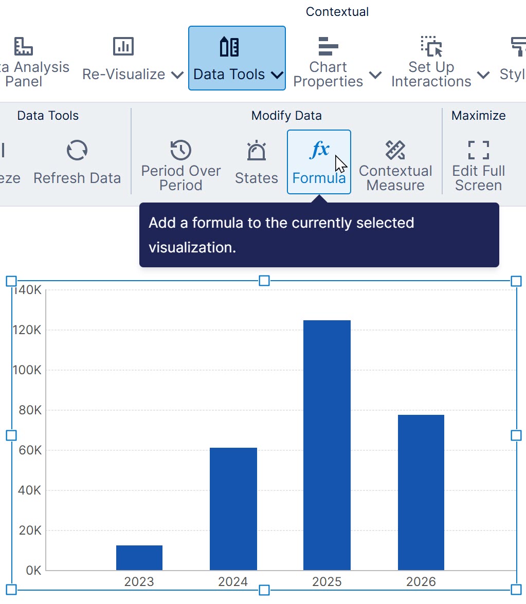 Add a formula to the selected data visualization 