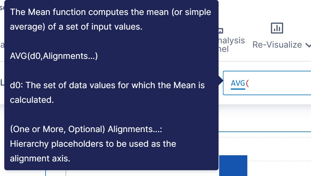 Tooltip for AVG/Mean function