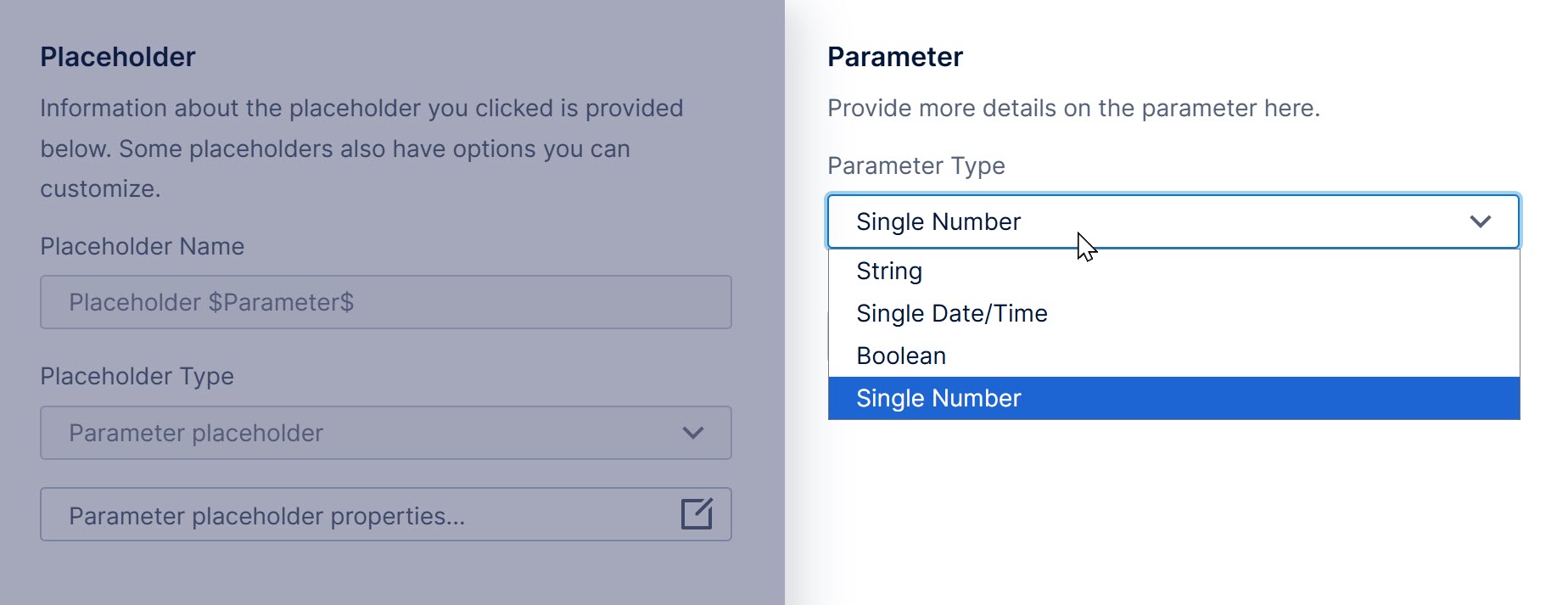 Optional: changing the parameter type 