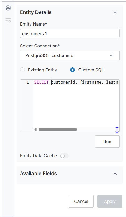 enter the custom SQL for your entity
