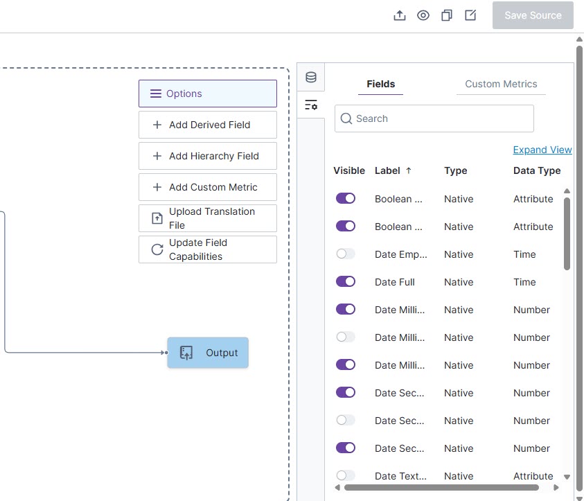 use this work area to manage the visibility of fields and other information related to your data