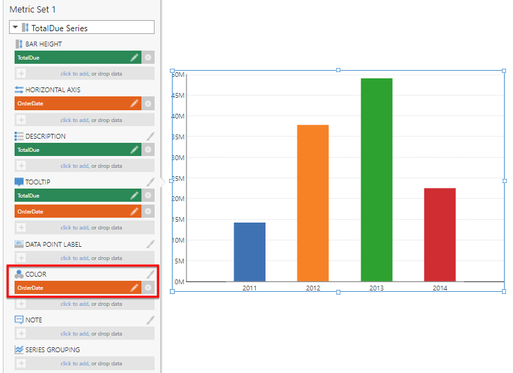 Add OrderDate hierarchy under Color 
