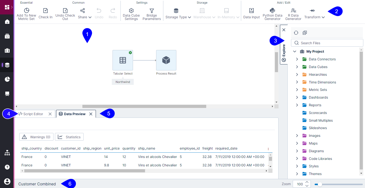 Use the data cube desinger work area to create and edit your data cubes