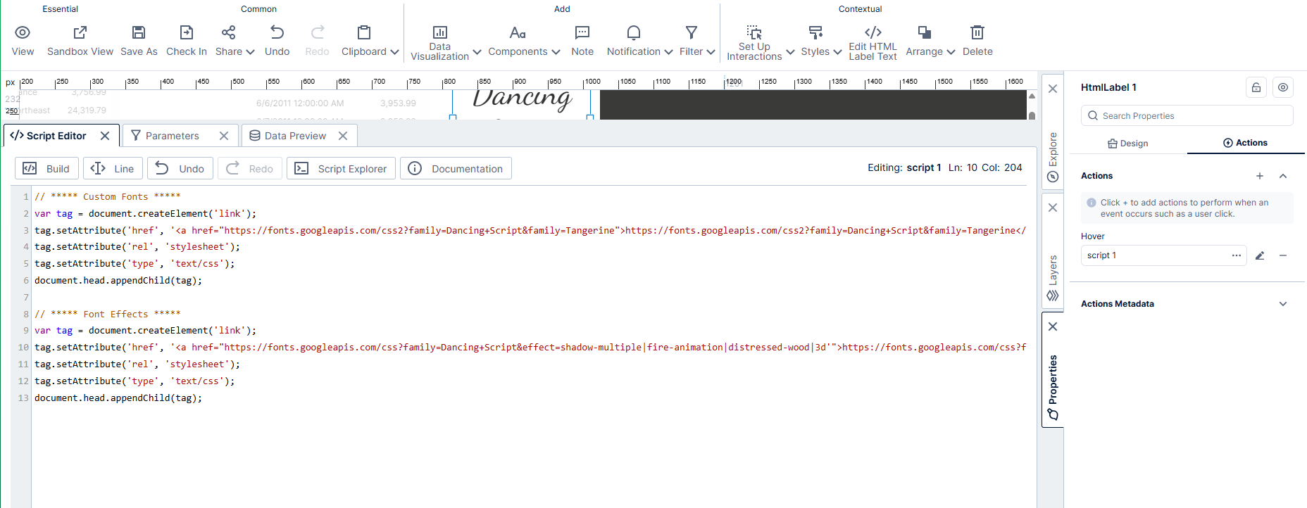 Edit the actions script you have added