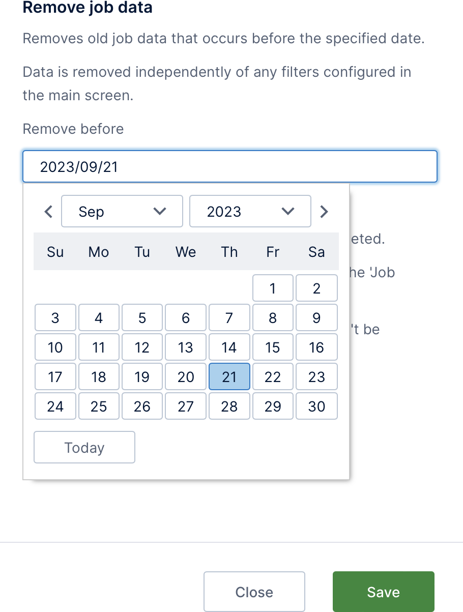 Clear job data older than a specified date 