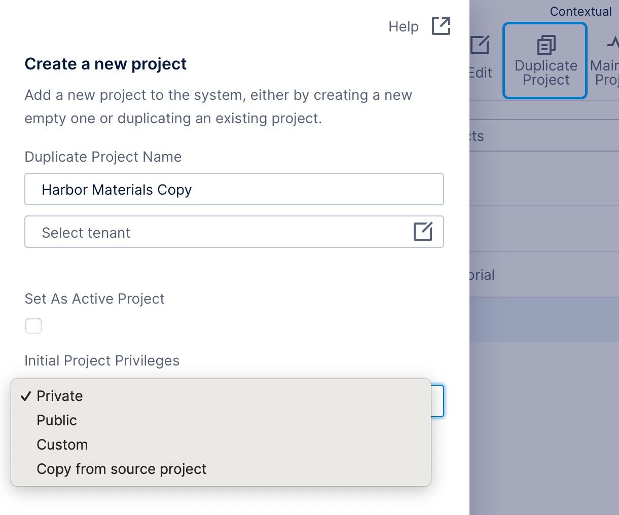 Duplicate a project