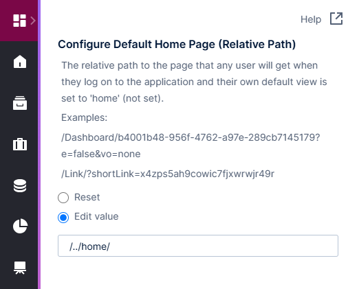 Default Home Page setting