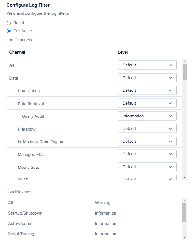 Log Filter setting
