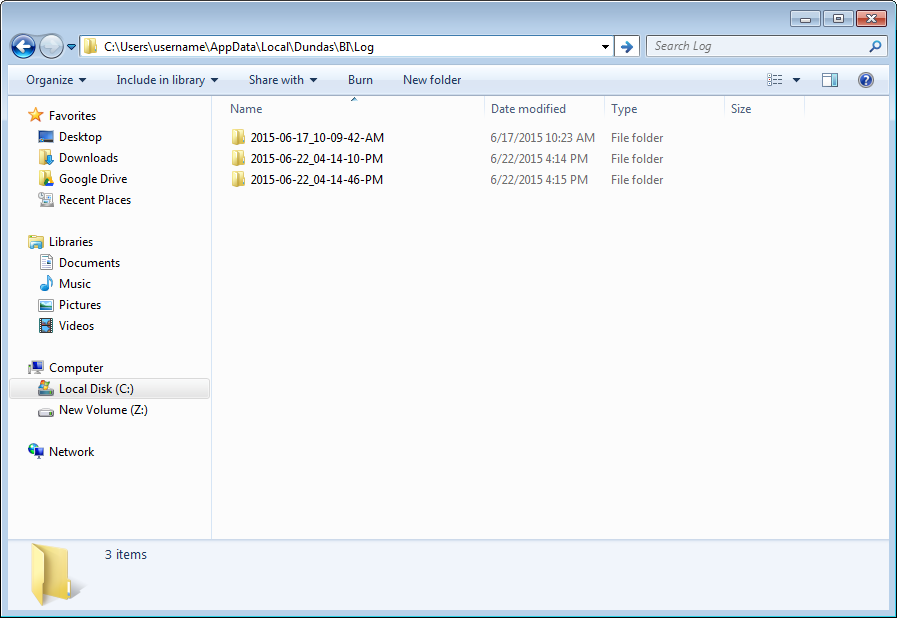 Installation log folder